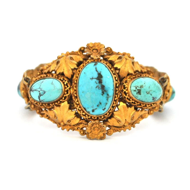 boho-chic bracelets for women-Antique French Vermeil Turquoise Bracelet