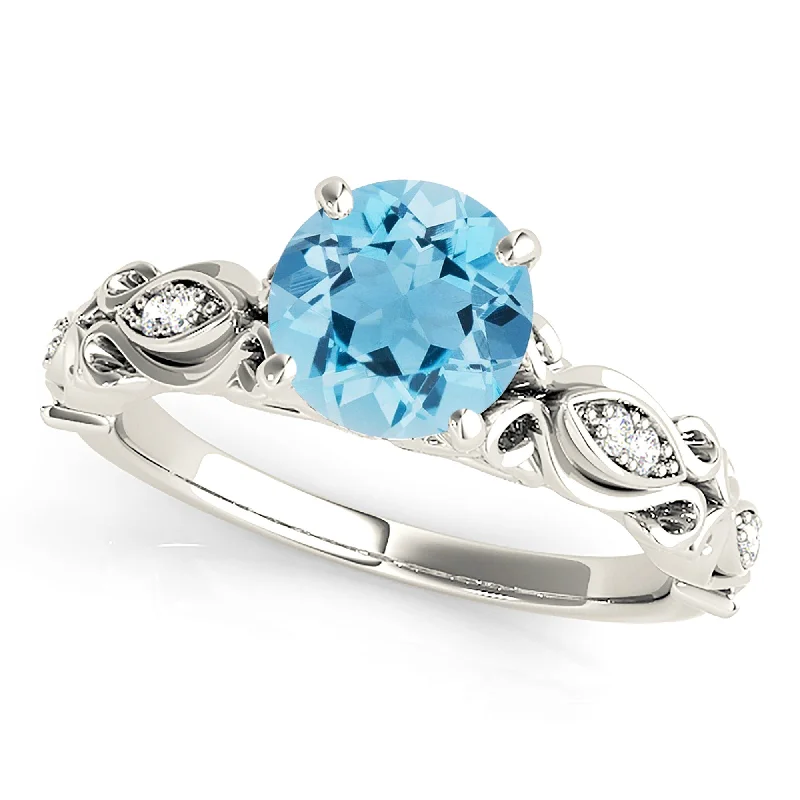 antique rings for women-1.75 ct. Genuine Aquamarine Ring With Fancy Hand Carved Shank