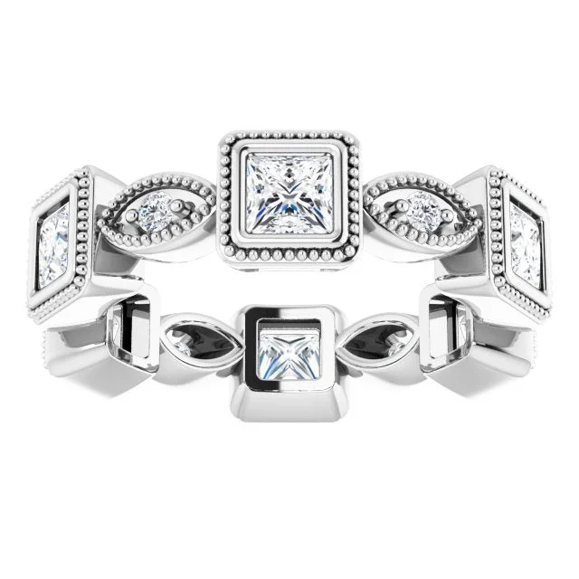 affordable engagement rings for women-2.00 ct. Princess & Round Diamond Eternity Band Milgrain Accent Ring