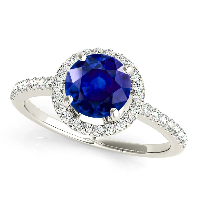 unique wedding rings for women-2.40 ct. Genuine Blue Sapphire Four Prong Halo Ring