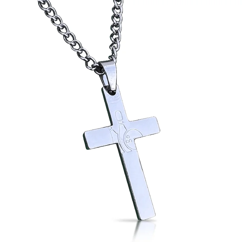 bold pendant necklaces for women-Bowling Cross Pendant With Chain Necklace - Stainless Steel