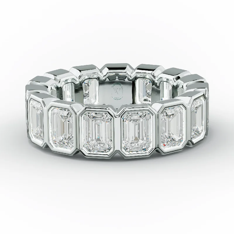 trendy rings for women-5.0 Carat Bezel Set Emerald Cut Diamond Eternity Band