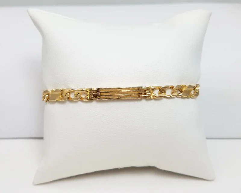 pearl bangles for women-Bold 7" Solid 14k Yellow Gold Fancy Bar Link Bracelet Italy