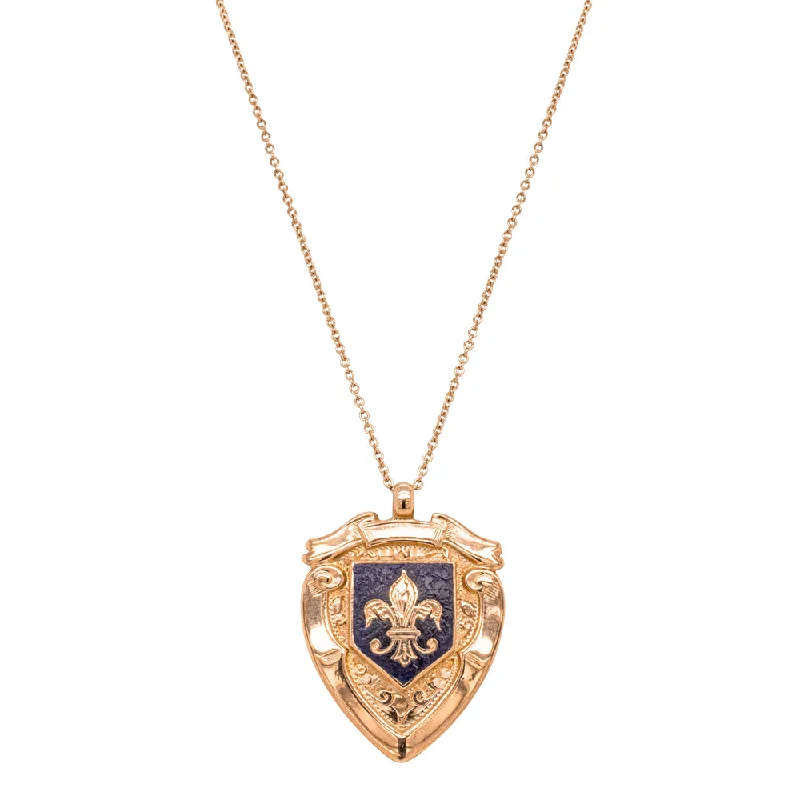 statement necklaces for women-Vintage 9ct Rose Gold Enamel Shield Pendant