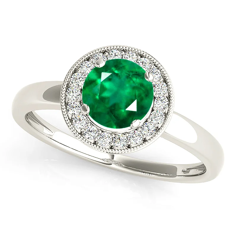 unique wedding bands for women-1.15 ct. Genuine Emerald Ring with Milgrain Halo And Solid Gold Shank