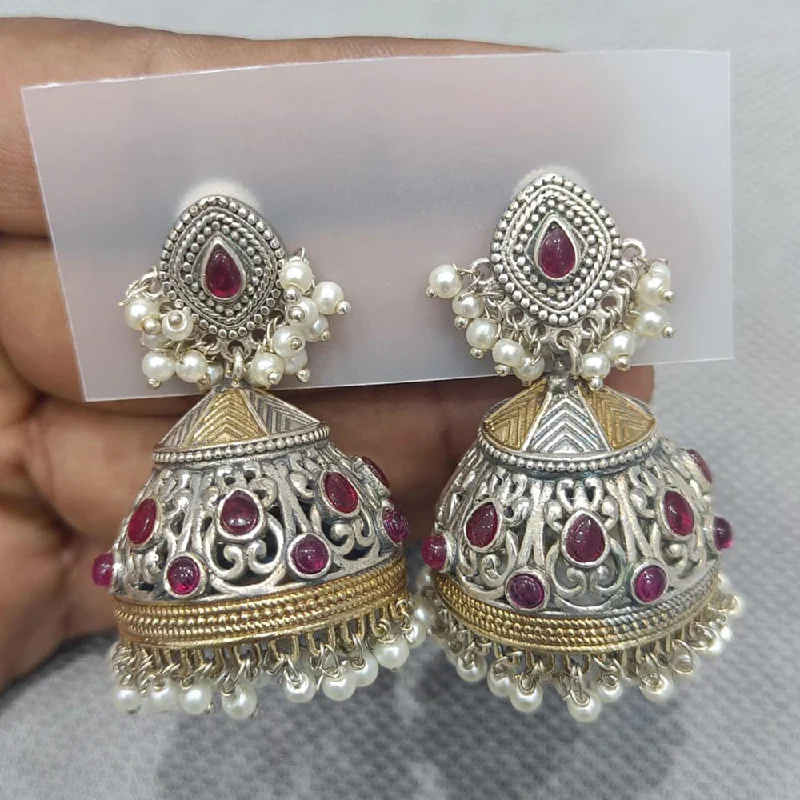 diamond earrings for women-Rani Sati Jewels Silver Plated Pota Stone Jhumki  Earrings