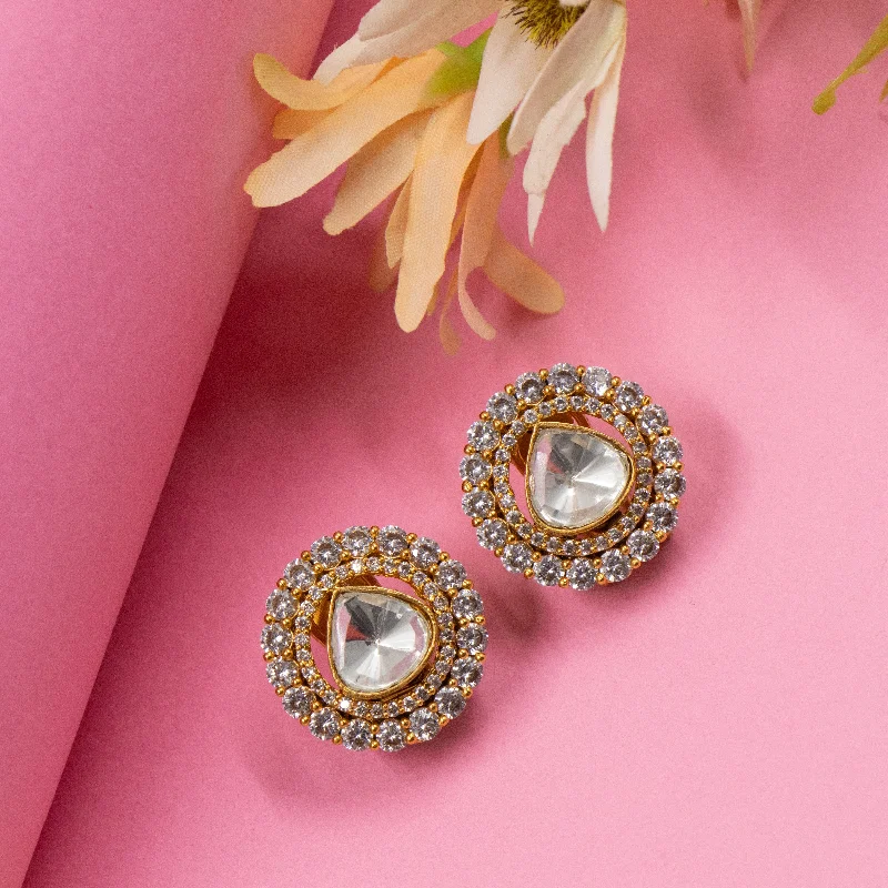 unique stud earrings for women-Nipura Kumari Zircon Polki Stud Earrings