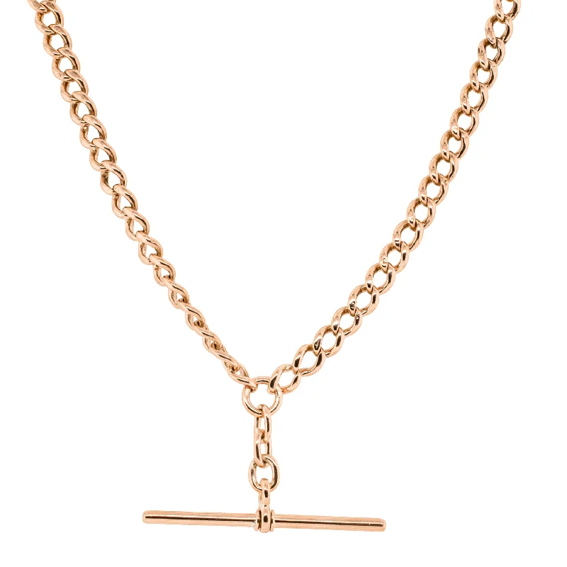 wedding necklaces for women-Vintage 9ct Rose Gold Curb Link Fob Chain