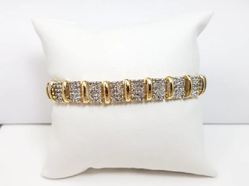 diamond-studded bangles for women-Dazzling 6 7/8" 10k Two Tone Gold Natural Diamond Custom Bracelet