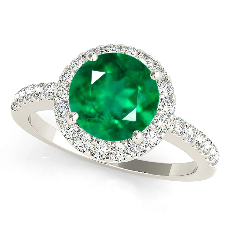 gold rings for women-2.00 ct. Genuine Emerald Halo Ring With Side Diamonds