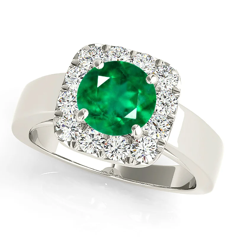 elegant wedding rings for women-2.00 ct. Genuine Emerald Ring with Halo,Flower Basket with Plain Band