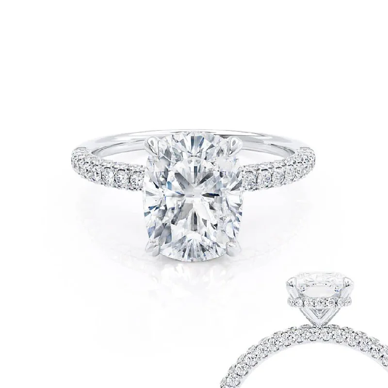 anniversary engagement rings for women-COCO - Elongated Cushion Cut Lab Diamond Platinum Petite Hidden Halo Triple Pavé